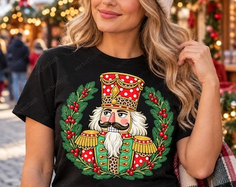 Preppy Nutcracker PNG, Red Polka Dot Leopard Christmas Soldier, Vintage Holiday Digital Download