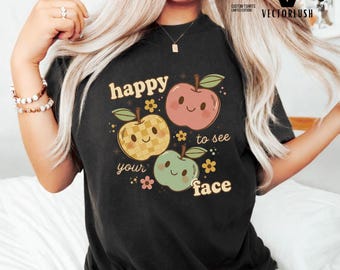 Retro Apple Shirt Design, Kawaii Checkered Fruit Graphic (PNG Download)