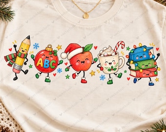 Christmas Teacher Doodle PNG, Holiday School Characters, Festive Shirt Digital Download