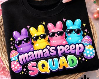 Mama's Peep Squad PNG, easter mom bunny PNG, Cute Bunny Squad Mama Design, Easter family PNG, sublimation mom png,easter Cousin Crew Iron On