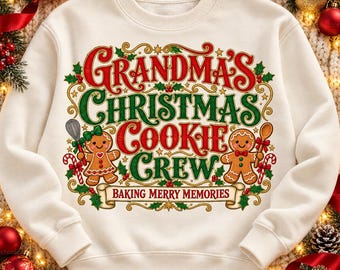 Grandmas Christmas Cookie Crew PNG, Vintage Gingerbread Baking Design, Holiday Digital Download