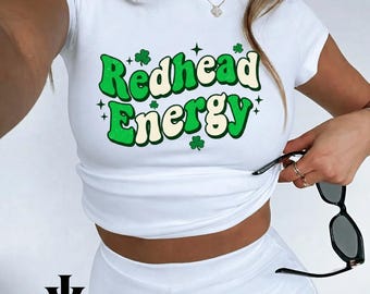 Redhead Energy Png, Funny Redhead Shirt Design, Retro St Patrick’s Day Typography Png, Ginger Humor Sublimation