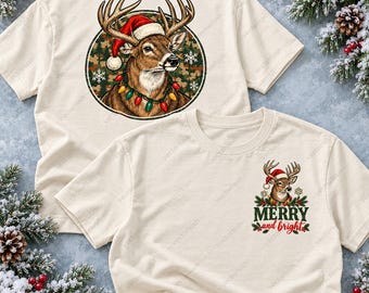 Christmas Deer Camo PNG Set, Merry and Bright Pocket Design, Vintage Buck Sublimation, 2 Digital Downloads