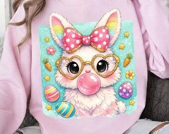 Cute Easter Bunny Png, Kawaii Bunny with Glasses Png, Easter Girl Bunny Design, Pastel Bunny Png, Sublimation Easter Png