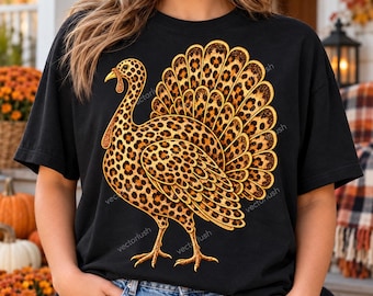 Gold Leopard Turkey PNG, Faux Glitter Thanksgiving Design, Animal Print Fall Sublimation, Turkey Clipart, Digital Download