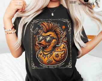 Punk Rubber Duck Png, Rebel Duck Rocker Shirt Design, Tattoo Duck Graphic, Mohawk Duck Digital Download, Alt Duck Tee Png