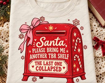 Santa TBR Shelf PNG, Funny Book Lover Christmas Mailbox, Retro Bookish Holiday Digital Download