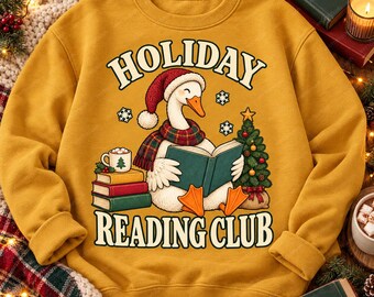 Holiday Reading Club Goose PNG, Christmas Book Lover Design, Cozy Winter Animal Clipart, Transparent PNG for Shirts and Totes