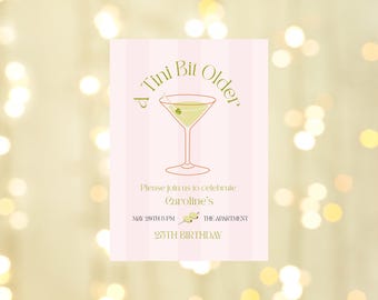 Invitación de cumpleaños "Tini Bit Older" / Invitación de cumpleaños editable para niña adulta / Fiesta temática de Martini / Plantilla imprimible de descarga instantánea en Canva
