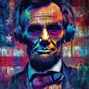 Patriotic Pop Art Printable Art | Abstract Lincoln Portrait with Flag | Instant Digital Download | Colorful Modern Wall Decor