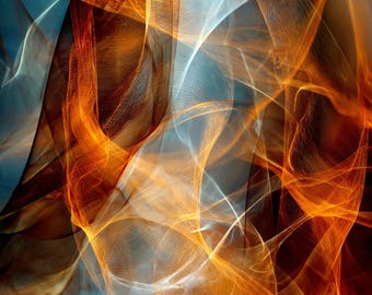 Abstract Orange Blue Flow Art Print, Contemporary Fluid Abstract Wall Art, Modern Digital Artwork for Living Room Decor