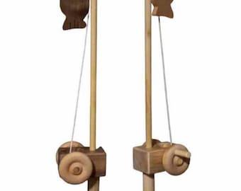 Organic Wooden Toy Fishing Pole With A HOOK And 3 Fish