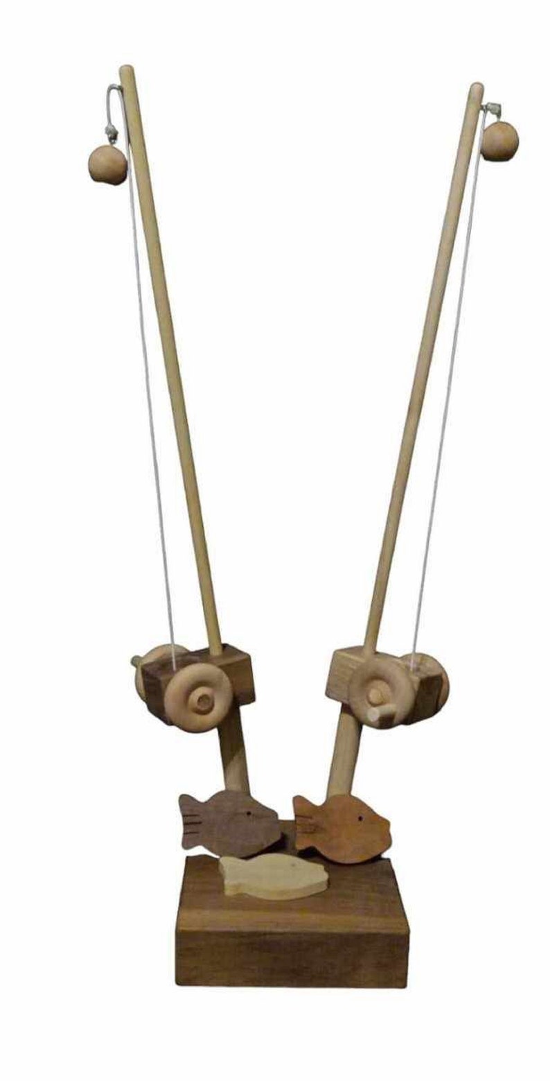 Organic Wooden Toy Fishing Pole With 3 Fish image 1