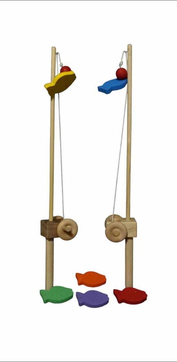 Wooden Toy Fishing Pole With 3 Fish 