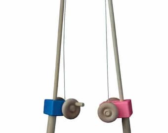 Pink Or Blue Wooden Fishing Pole With 3 Wooden Fish