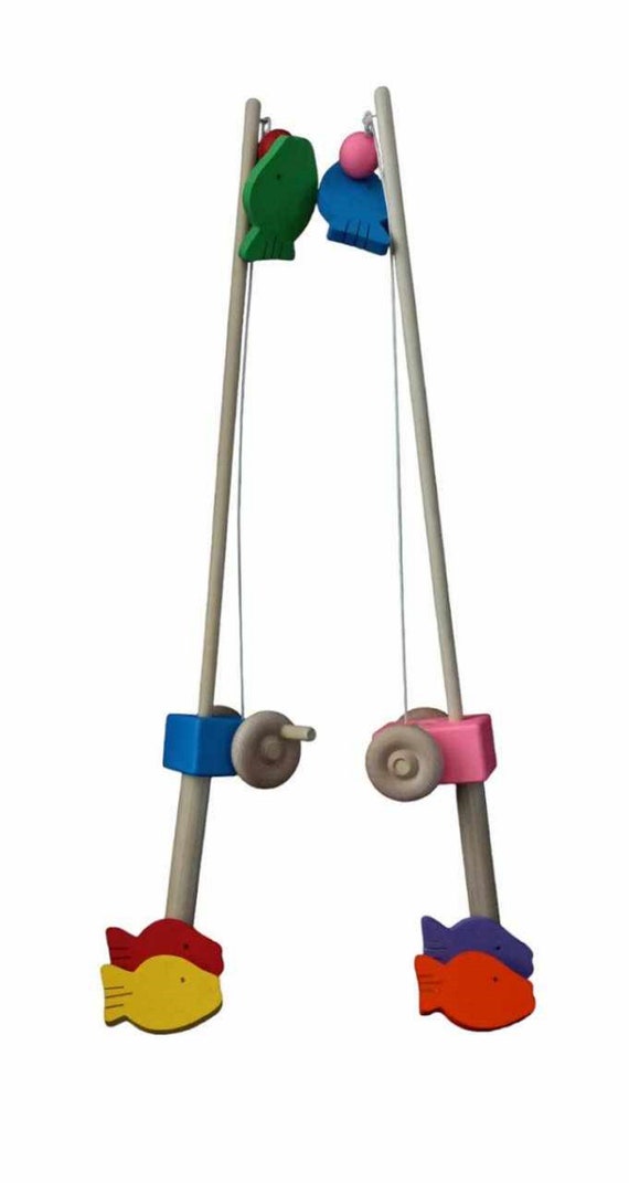 Pink or Blue Wooden Fishing Pole With 3 Wooden Fish -  Canada