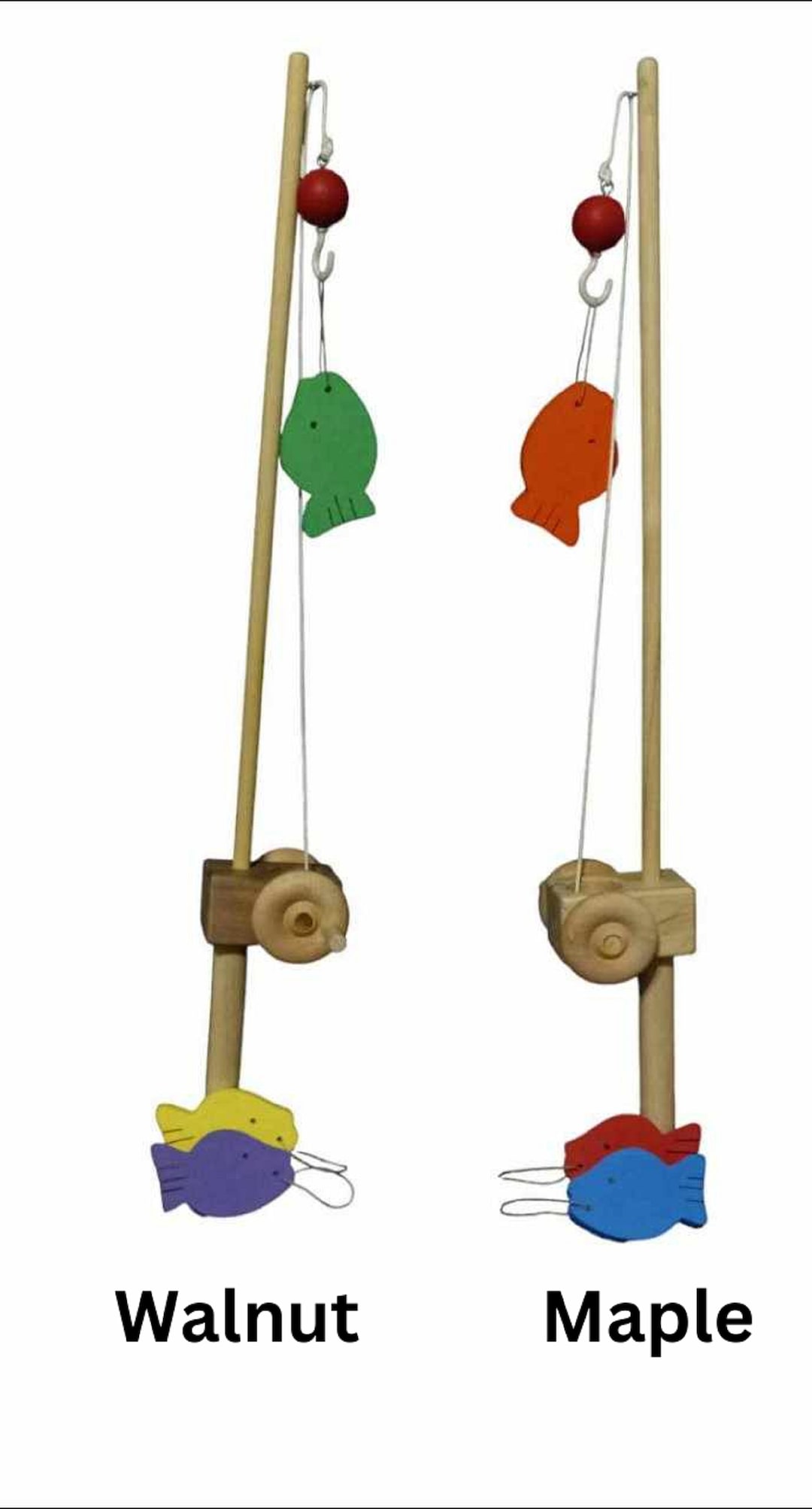 Wooden Toy Fishing Pole With A Hook and 3 Fish Etsy