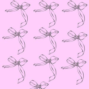 K&ouml;nnte beinhalten: Rosa Hintergrund mit einem Muster aus schwarzen, mit Linien gezeichneten Schleifen. Der Text "SAVE &pound;20" steht oben, mit einer kleineren Schleife und dem Text "&pound;2" rechts oben. Die Schleifen haben lange, flie&szlig;ende B&auml;nder.