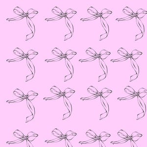 K&ouml;nnte beinhalten: Rosa Hintergrund mit einem Muster aus schwarzen, mit Linien gezeichneten Schleifen. Der Text "SAVE &pound;16" befindet sich oben links und "&pound;1" oben rechts. Die Schleifen sind gleichm&auml;&szlig;ig &uuml;ber das Bild verteilt.