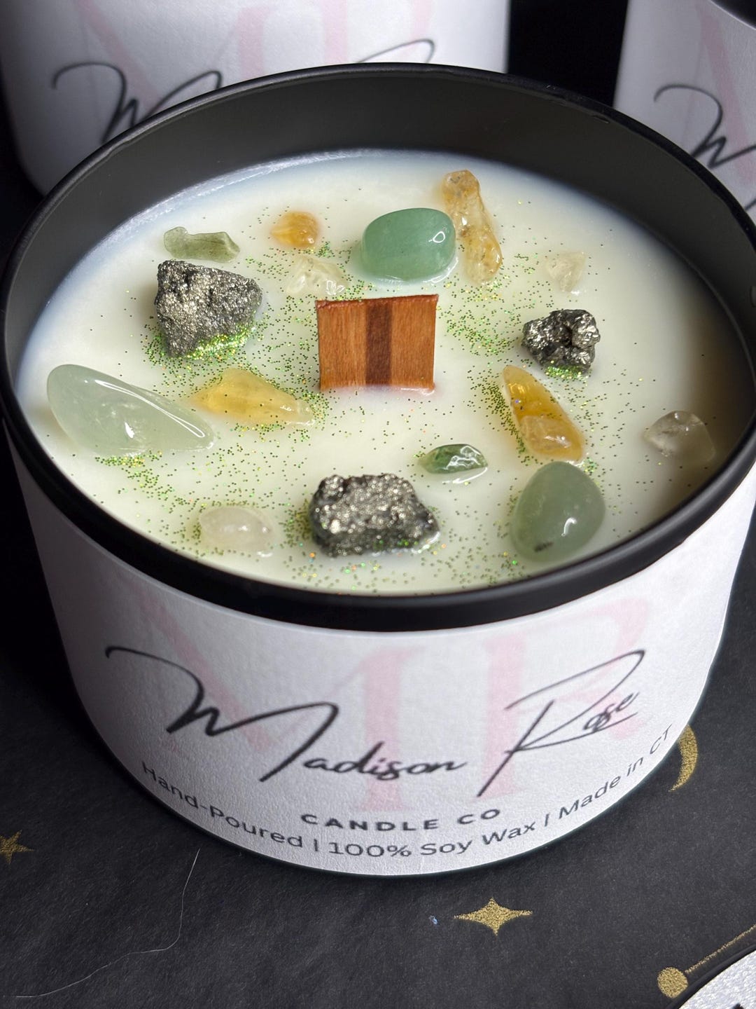 Prosperity and Abundance Candle: Soy Wax With Green Aventurine, Pyrite ...