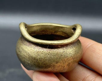 Mini Brass Bridge Ear Incense Burner, Antique Tiny Censer, Portable Holder