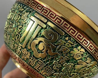 Cloisonne Hundred Blessings Bowl, Feng Shui Fortune Ornament, Vintage-Style Chinese Decorative Bowl
