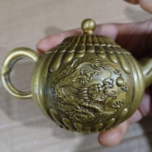 Geschnitzte Messing Teekanne, Vintage chinesische Drachen Dekor, Sammler Teegeschirr