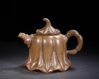 Vintage Duan Ni Zisha Lotus Leaf Teapot, Hand Carved Chinese Gongfu Tea Pot