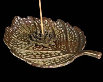 Bronze Leaf Incense Holder, Lotus Center Stick Incense Burner, Ceremony Decor Gift