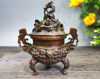 Vintage Bronze Dragon Weihrauchbrenner mit Deckel, Stativ Räuchergefäß