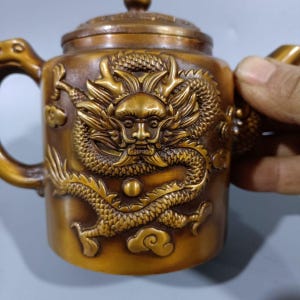 Brass Dragon Phoenix Teapot, Chinese Wedding Tea Set, Vintage Long Feng Pot