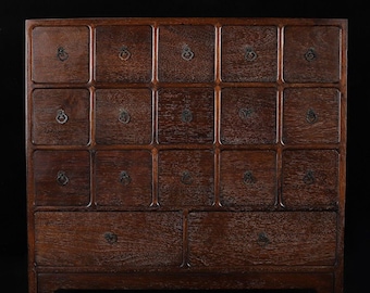 Small Apothecary Cabinet with Drawers, Antique Wooden Curio Storage Organizer