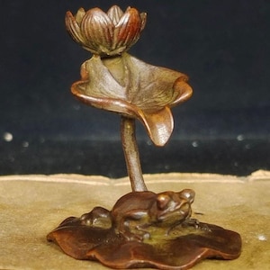 Vintage Bronze Lotus Frosch Weihrauchbrenner, Glück Rückfluss Weihrauchhalter, Teeraumdekor