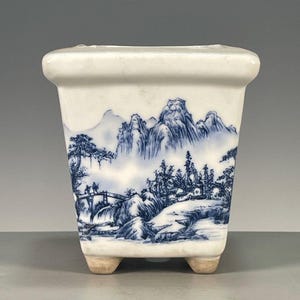 Maceta cuadrada de porcelana azul y blanca, maceta de cerámica para paisajismo