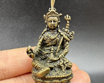 Estatua de latón de Padmasambhava, figura en miniatura de Guru Rinpoche, decoración budista tibetana vintage, pieza para altar espiritual.