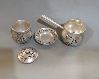 Tibetan Silver Carp Tea Set, Abundance Gaiwan & Side Handle Pitcher, Auspicious Kung Fu Teaware
