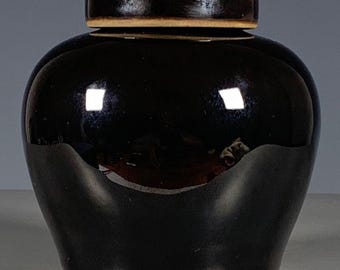 釉薬をかけた蓋付き黒生姜壺、モノクロームのダーク磁器製茶葉保存容器