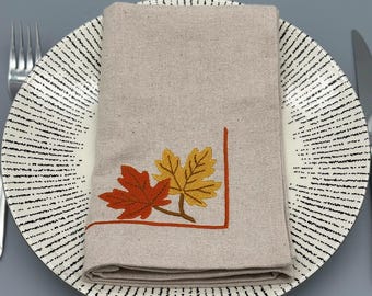 Set di 2 tovaglioli ricamati a foglia, decorazione da tavola naturale effetto lino