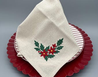 Bestickter Weihnachtsstern Servietten 2er-Set, Leinenoptik Feiertagstischwäsche