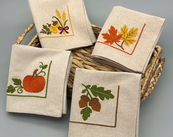 Set di 2 tovaglioli botanici ricamati, misto cotone effetto lino, tovaglie neutre