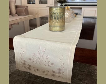Runner da tavola ricamato effetto lino – Bloom Ivory / Cream Floral / 14x72 o 14x89