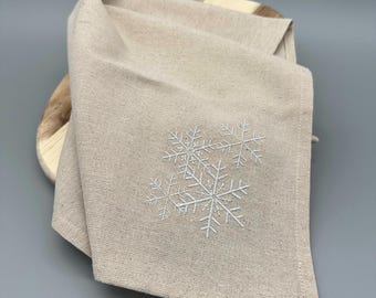 Set di 2 tovaglioli ricamati con fiocchi di neve, biancheria da pranzo invernale effetto lino