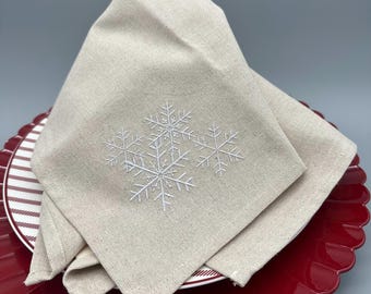 Silber Schneeflocke gestickt Weihnachten Servietten 2er-Set, Winter Tischdekoration