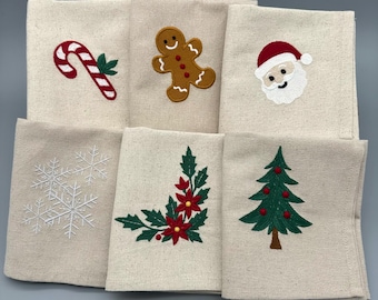 Set di 6 tovaglioli natalizi ricamati: misto cotone effetto lino, decorazione per la tavola festiva