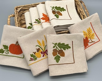 Set di 4 tovaglioli ricamati, in misto cotone effetto lino, decorazione rustica per sala da pranzo