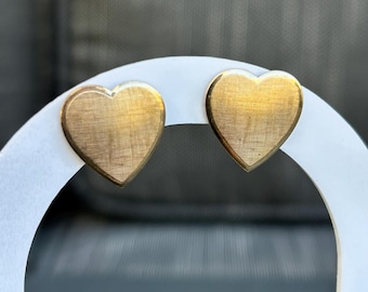 Pendientes vintage de oro con forma de corazón - Pendientes Van Dell con cierre de rosca - Oro laminado de 12k firmados