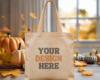 Fall Tote Bag Mockup: Autumn Canvas, Halloween Design (PNG Digital Download)