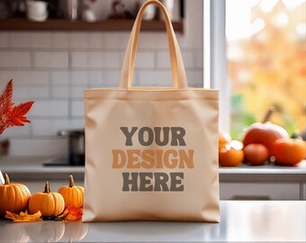 Fall Tote Bag Mockup: Halloween Autumn Canvas Bag (Digital File for Canva, Photoshop, Procreate)