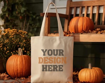 Fall Tote Bag Mockup: Halloween Canvas Bag, Autumn Design (Digital File)