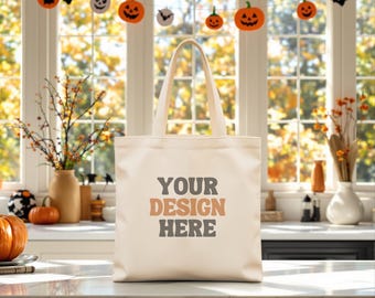 Fall Tote Bag Mockup: Halloween Canvas Bag, Digital Download (PNG File)